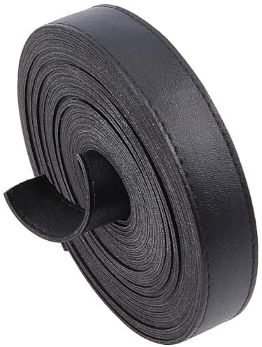 GORGECRAFT 5m X 20mm Flaches Lederband Doppelseitig Schwarze Lederstreifen 2mm Dick Kunstlederband Handgenähter Rand PU-Fäden Schnüre Für Heimwerker Griff Gürtelherstellung Werkzeugwerkstatt