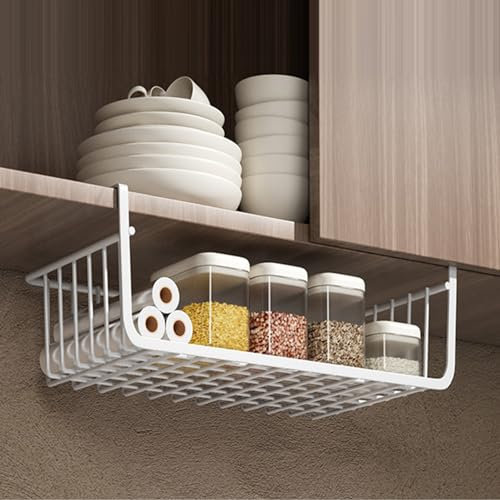 BEIJIALY 2 Piezas Cesta de almacenamiento colgante debajo del estante, organizador de metal para debajo del gabinete, cesta de alambre multiusos de metal para cocina, oficina, despensa, escritorio