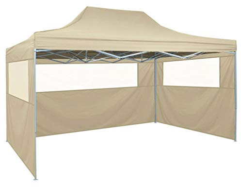 HOMIUSE Faltzelt Pop-Up Pavillon Faltpavillon Grillpavillon Verkaufsstand Gartenpavillon Gartenlaube Party Zelt Pop Up Pavillon Faltbar mit 4 Seitenteilen 3x4,5 m Cremeweiß