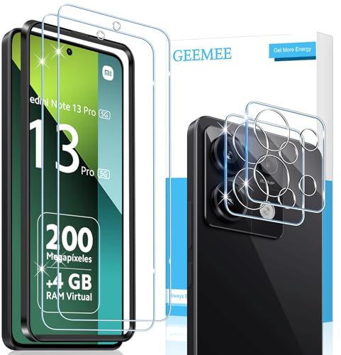 GEEMEE para Xiaomi Redmi Note 13 Pro 5G Protector de Pantalla + Protector de Lente de cámara,【2 + 2 Piezas】 Templado 9H Alta Definicion Cristal Templado Glass Screen Protector