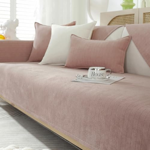 GKXLH Sofa überzug Waschbar - Neue Weiche Chenille Sofa Cover, rutschfeste Sofabezug 2 3 4 Sitzer Couch überzug Sofaüberwürfe für Sektionssofa, Sofa Bezug L Form Möbelschutz (Rosa, 70x70cm)