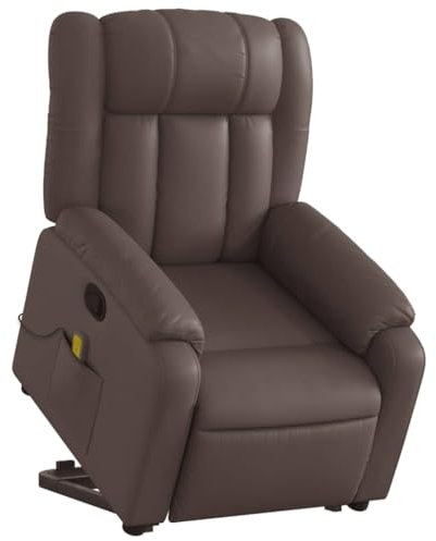 vidaXL Massagesessel, Verstellbar Sessel mit Aufstehhilfe, Fernsehsessel Relaxsessel mit Liegefunktion, Liegesessel Aufstehsessel Polstersessel, Braun Kunstleder