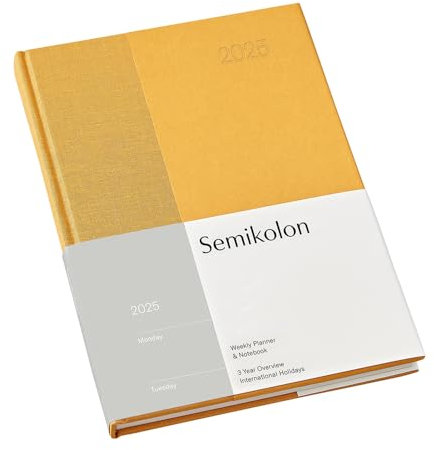 Semikolon 371518 Wochenkalender & Notizbuch 2025 A5, 13 Monate, Leinen, Hardcover - Natural Affair, Golden Hour Englisch