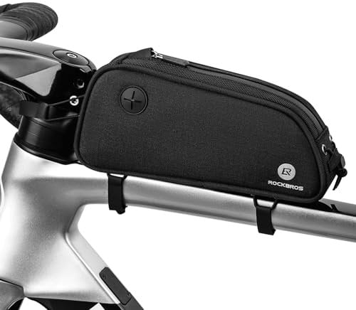 ROCKBROS Bike Frame Bag Bicycle Front Frame Top Tube Bag Reflective Cycling Bags for Frame 1.3L Storage 5.5cm Width Polyester Bicycle Bag for Mountain Road Bike
