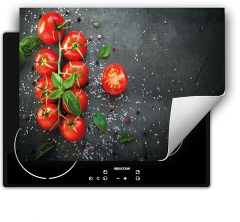 DarHaus Herdabdeckplatte 1 teilig 80x52 cm Küche Herdabdeckung Ceranfeld Herdabdeckplatten Anti Rutsch Matte Aufrollbar, schiefer - Tomaten