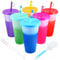 6 Stück Plastikbecher Trinkbecher Becher mit Deckel & Strohhalm Abdeckung - 710ml Mehrweg Tasse Farbwechselbecher Kaffeebecher to go Becher für Eiskaffee Kaltes Trinken Smoothie (mit Stroh Abdeckung)