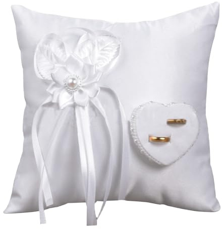 Ringkissen Hochzeit,Hochzeit Ring Kissen,Herzförmiges Eheringkissen, Braut Hochzeits Ringkissen, Kissen Ringkissen,Weiß Traukissen Ringe ,Heirat Paar Ring Halter Accessoires Für Eheringe 20cm × 20cm