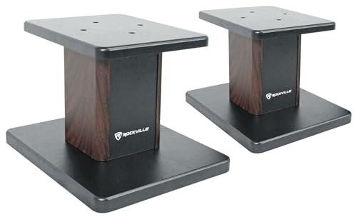 Rockville RHT8D Desktop Speaker Stands, Dark Wood, 66 lbs Capacity, Vibration Isolation Pads, Sturdy MDF Build, Sleek Design, for Bookshelf Speakers and Studio Monitors