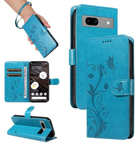 SRISHP Hülle für Google Pixel 7A 5G Hülle, Premium PU Leder Handyhülle mit Band, Magnet Flip Case für Google Pixel 7A 5G, Blau