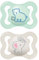 MAM Air Succhietto 2-6 Mesi (Set da 2), Ciuccio MAM 2-6 mesi per pelli sensibili e delicate, Kit da 2 accessori neonato con tettarella in silicone e porta ciuccio sterilizzatore, Verde/Grigio