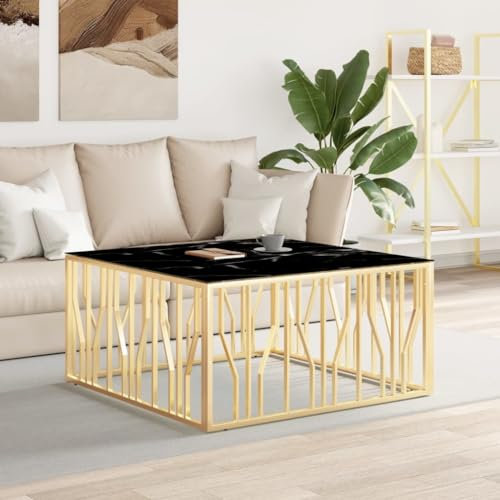 RAUGAJ Furniture Home Tools Table basse en acier inoxydable et verre Doré 100 x 100 x 50 cm