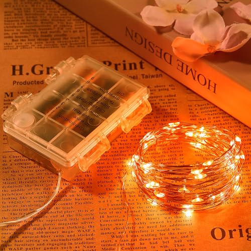 Ariceleo 20m 200 LED Wasserdichte Lichterkette, Batteriebetrieben, 1 Packung Orange Kupferdraht-Lichter mit Fernbedienung, Timer & Funkelmodus, Ideal für Schlafzimmer Hochzeit Weihnachtsdekoration