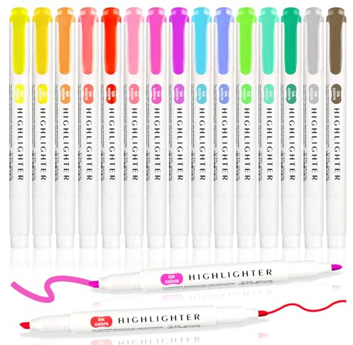 Gelanty Dual Tip Highlighters (15 Colours), Aesthetic Journal Stationery | Ideal for marking, underlining, note taking, colouring and daily journaling