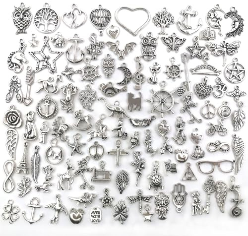 100PCS Mixed Charms Set - Plated Pendants for Jewelry Making, Crafting, DIY Bracelets, Necklaces, and Earrings