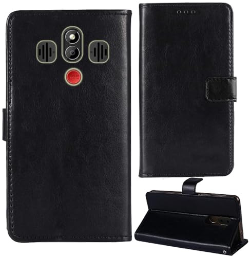 Tnviud Premium Retro Flip Leder Tasche Schütz Hülle Handy Telefon Case Für MyPhone Halo 4 LTE/Halo 4 Plus LTE 3.5 Abdeckung Wallet Cover Etui Holder (Schwarz)