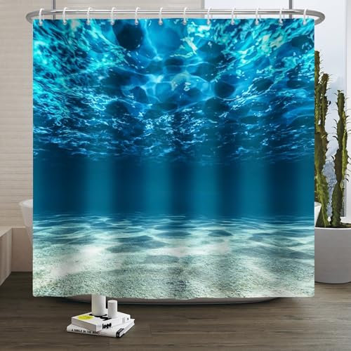 Xiaoterna Rideau de Douche Océan Rideau de Douche Bleu océan Rideau de Douche Nature Monde sous-Marin Rideau de Salle de Bain mer Profonde Tissu imperméable et Lavable en Machine 180x180cm