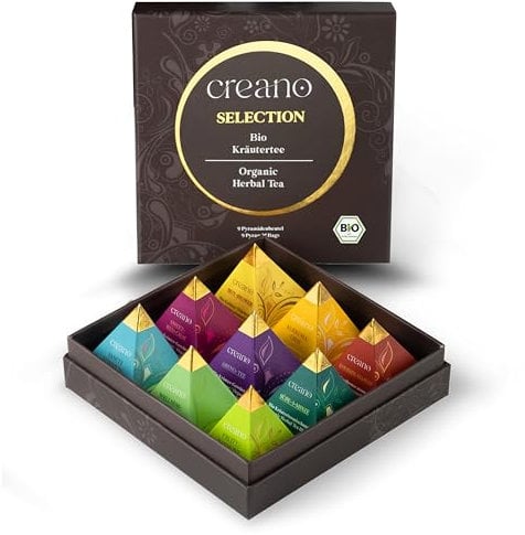 Creano Premium Bio Kräutertee Geschenkset „ORGANIC HERBAL TEA“ - 9 Pyramiden-Teebeutel in 9 unterschiedlichen Sorten - 22,5g - NEUHEIT 2024*