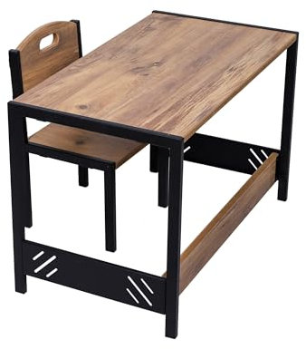 Industrial living Spieltisch – Aktivitäten Tisch – Kindertisch und Stühle – Kinderschreibtisch – Montessori -Kinderzimmermöbel (Walnuss)