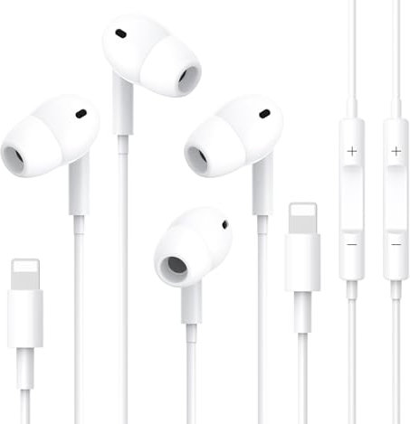 2Pack In-Ear-Kopfhörer für iPhone,Kabelgebundene HiFi-Stereo-Ohrhörer mit Geräuschisolierung,Mikrofon und Lautstärkeregler Kompatibel mit iPhone 14/14 Plus/14 Pro/14ProMax/13/12/SE/11/XS/X/8/7 All iOS