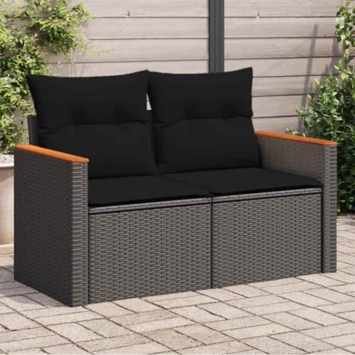 Myheimly Gartensofa mit Kissen 2-Sitzer Schwarz Poly Rattan Schwarz mit Stauraum 3041954de