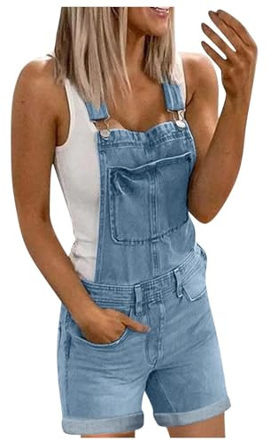 Jeans Latzhose Damen Kurz Sommer Jeanslatzhose Arbeitslatzhose Schnallenriemen Cargo Shorts Jeans Overall Trägerhose Denim Strampler Damen mit Taschen