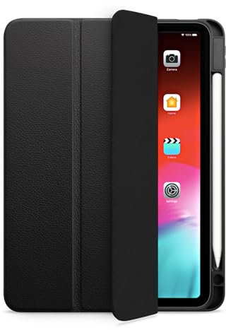 WIIUKA Hülle für iPad Air 11 (2025/2024) M3/M2, iPad Air 6/5/4 (2022/2020), Deutsches Leder, Lederhülle extra Dünn, Premium Smart-Cover Case, Schwarz