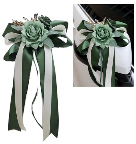 Lot de 4 nœuds de voiture en soie Fleur Mariage Décoration de voiture Simulation Rose Nœud Voiture Poignée de porte Rétroviseur de chaise de mariage Décoration Fleur Bow avec ventouses Bandes pour