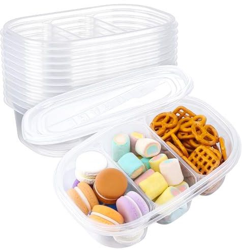 12 Pcs Snack Box with Compartments, 900ML Bento Lunch Box for Kids and Adults, Reusable Snack Containers with Lids Divided Food Storage Container for School Work Travel, Microwave and Fridge Safe