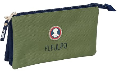 safta EL PULPO Federmäppchen für Kinder, ideal für Kinder im Schulalter, bequem und vielseitig, Qualität und Widerstandsfähigkeit, 22 x 3 x 12 cm, Khakigrün/Marineblau, M, Casual
