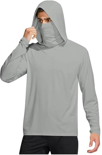 UPF 50+ T-Shirt da Pesca Rashguard Protezione Solare Felpa da Uomo con Cappuccio e Protezione dai Raggi Maglietta Uomo a Maniche Lunga Rash Guard Magliette T-Shirt Outdoor Surfing Camicia