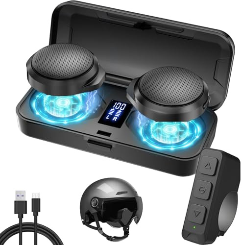 3T6B Motorcycle Bluetooth Headset with Charging Case, Helmet Bluetooth Speaker with Microphones & LED Display, 1900mAh Battery with 50Hours Work Time Wireless Headsets for Riding and Skiing