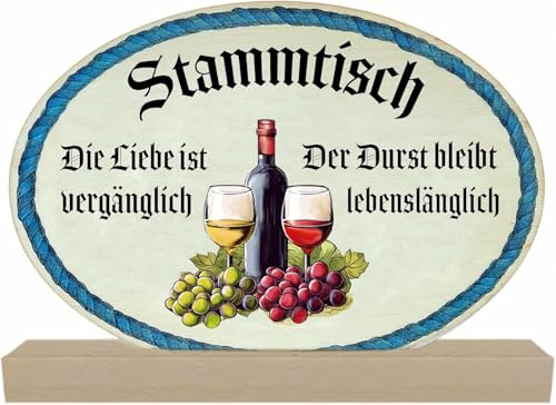 Kaltner Präsente Stammtisch Schild Holz Aufsteller 20 cm mit Spruch – Tischdeko Biergarten & Weinstube – Geschenkidee Gasthaus