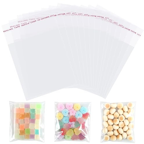 300/400 Stücke Cellophantüten Zellophantüten Klarsichttüten Cellophantüten Klein SüßIgkeiten Tüten Zipper Beutel Adhesive Closure für Kekse Süßigkeiten Schmuck (8x12cm-400 pcs)