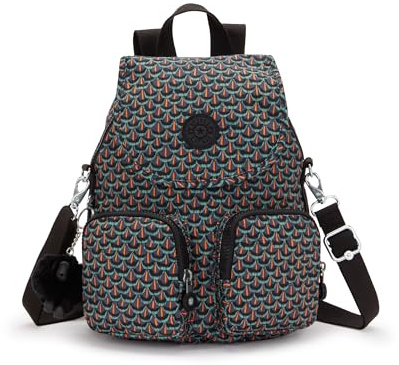 Kipling FIREFLY UP Kleiner Rucksack (umwandelbar in Schultertasche), Geo Feather (Schwarz)