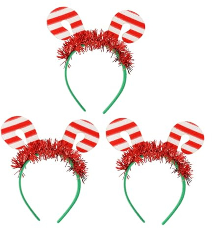 NIYANGLE 3 Stück Teiliges Weihnachts Haarreif mit und Weißem Zuckerstangen Design Atmungsaktiv und Langlebig Festlicher Haarschmuck für Xmas Party und Fotorequisiten