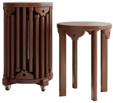 MOFGOE 16 Stapelhocker, Holzstuhl auf Rädern, Keine Installation erforderlich, stapelbare Hocker, 6er-Set, Esszimmerstühle, stapelbarer Hocker, für Küche und Schlafzimmer,Walnut