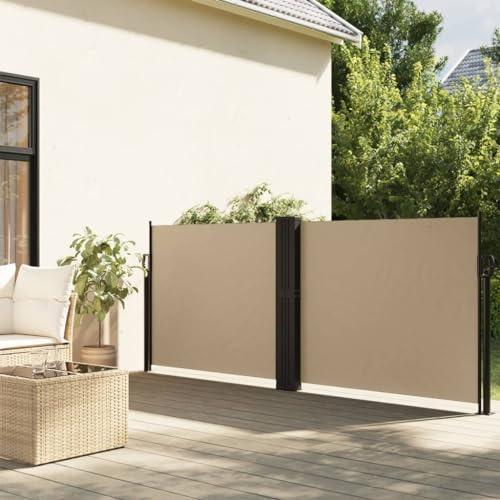 HaoChrymec Seitenmarkise Ausziehbar Beige mit UV-beständigem Polyester, Stahlrahmen, Sichtschutz für Balkon & Garten, Freistehende Markise, 140 x 1200 cm