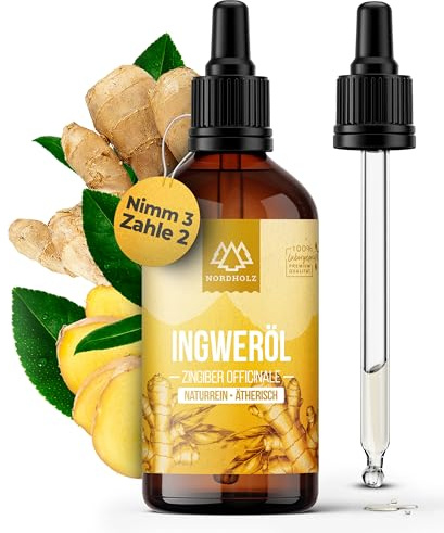 NORDHOLZ® Ingweröl 100ml [100% naturrein] Wärmend & würzig – Ätherische Öle in Pharmaqualität aus Wurzeldestillation – Vegan, Laborgeprüft – Für Sauna, Diffusor & Aromatherapie