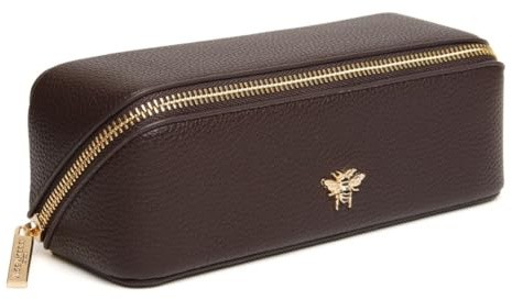 Alice Wheeler London Bee Mini Makeup Train Case – Compact Concertina Fold-Out Beauty Organiser with Gold Bee & Zip Closure – Travel-Friendly – 20 x 7.5 x 7.5 cm – Black (Chocolate)