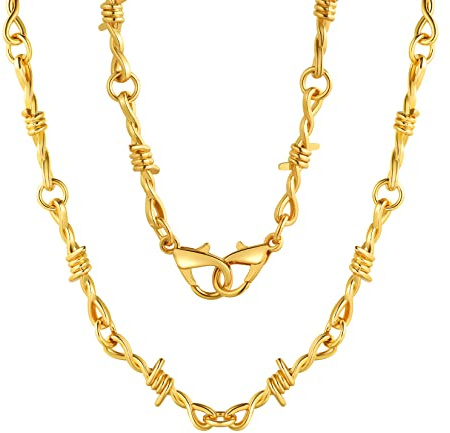 ChainsProMax Barbed Wire Necklace for Men Women, Punk Thorn Chain Gothic Men Necklace Chain 18-24inch for Husband Father, Stainless Steel/Gold Plated/Black Mens Hip Hop Jewelry-Send Gift Box, 20