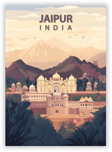 Druck-Palast Jaipur Poster - Sehenswürdigkeit Indien - 50x70cm - Kunstdruck - Wohnzimmer Schlafzimmer - Illustrativ Modern Kultur - Hochwertiger semimatter Druck