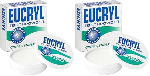 Eucryl Freshmint Toothpowder, Tooth Whitening Powder, Powerful Stain Remover, for Tobacco, Tea, Coffee & Wine Stains, Unique Polishing Action, 1 x 50g (Pack of 2)