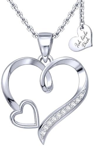 Limana Herzkette Silber 925 Damen Halskette mit Herz-Anhänger | Schmuck Geschenk für Ehefrau Freundin Frauen Mama, Geburtstag Hochzeitstag Jahrestag Weihnachten Valentinstag Muttertag