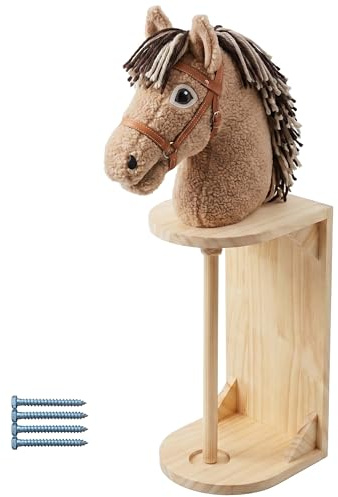 Relaxdays Steckenpferd Halter, Wand, Hobby Horse Aufbewahrung, HBT: 35x15x15 cm, Kinder, Stabpferd Stall, Holz, Natur