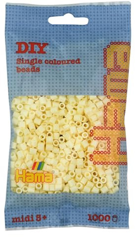 Hama Perlen 207-02 Bügelperlen Beutel mit ca. 1.000 Midi Bastelperlen mit Durchmesser 5 mm in Creme, kreativer Bastelspaß für Groß und Klein