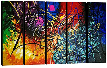 wieco Art – Modern 5-teilig 100% handbemalt gespannt und gerahmt Colorful Herz Ölgemälde Abstrakte Malerei auf Leinwand Wandbild fertig zum Aufhängen für Wohnzimmer Schlafzimmer Home Office Dekorationen