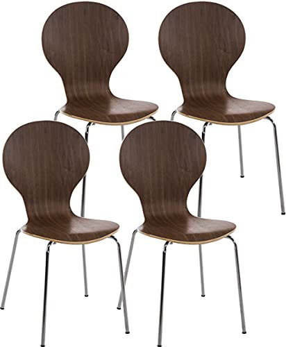 CLP 4X Stapelstuhl Diego l Ergonomisch geformter Konferenzstuhl mit Holzsitz und Metallgestell I Stapelbarer Stuhl mit pflegeleichter Sitzfläche, Farbe:walnuss