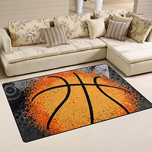 Mnsruu Yibaihe leichter bedruckter Teppich, dekorativ, zeitgenössisch, Basketball und Spieler, wasserabweisend, lichtbeständig, für Wohnzimmer, Schlafzimmer, 79 x 51 cm