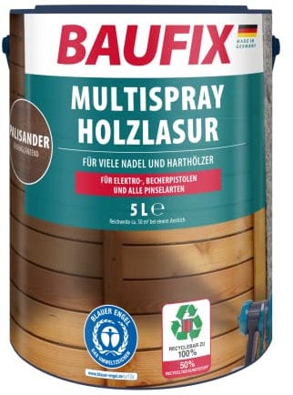 BAUFIX Lasure Bois Multi-Spray palissandre, satinée brillante, 5 litres, Lasure pour bois, A pulvériser sur les bois de résineux et de feuillus, pour les pistolets électriques et pistolets à gobelet
