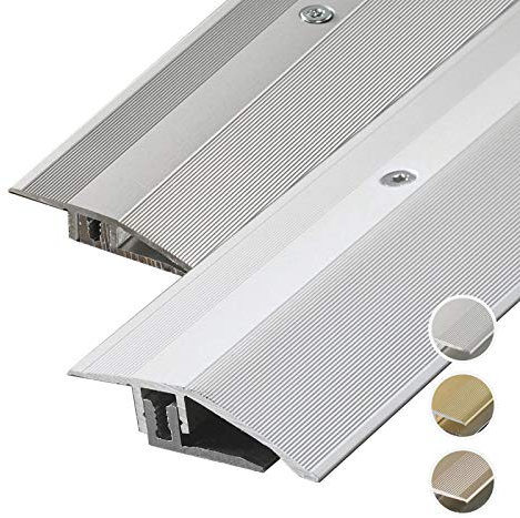 HORI® Bodenprofil Übergangsprofil I Aluminium-Bodenleiste in Silber, Champagne und Edelstahl I passend für Vinyl, Laminat, Parkett I Anpassungsprofil Bodenbelagstärke: 0-15 mm I Edelstahl Silber Alu